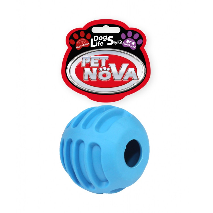 Pet Nova Zabawka dla psa Piłka na przysmaki aromat wołowina niebieska 6cm